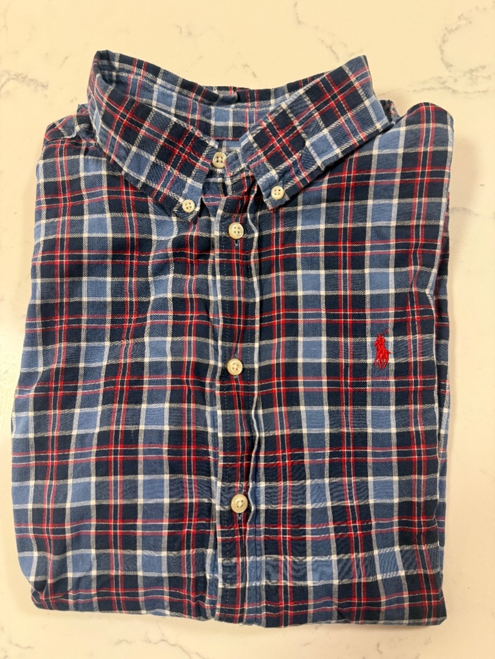 Ralph Lauren Big Boys Red White & Blue Plaid shirt XL (18-20) short sleeve